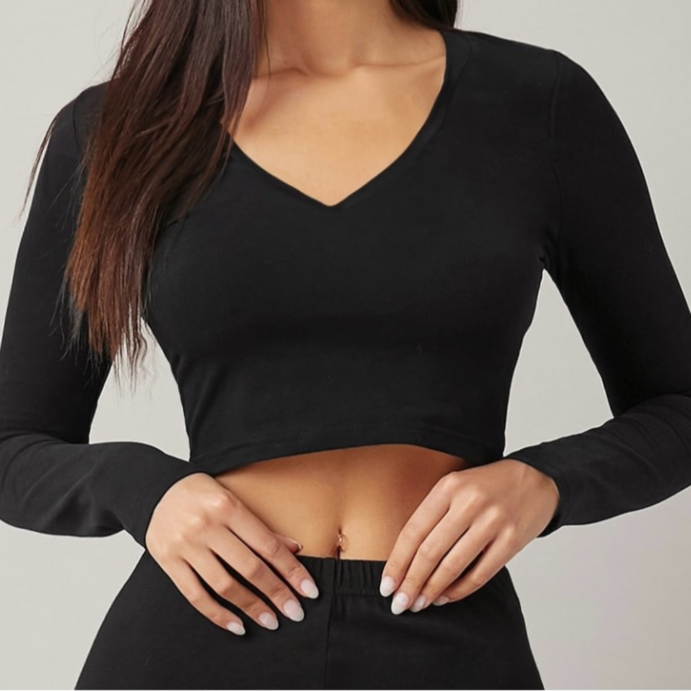 Shein V Neck Long Sleeve Cropped Tee